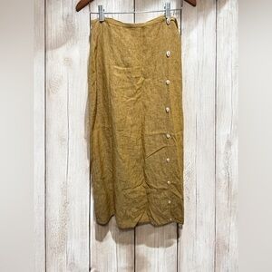 Gap Y2K Vintage  100% linen Golden Wheat Maxi Skirt Cowrie Shell Faux Wrap 27